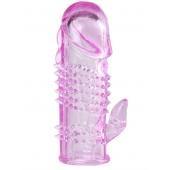 Розовая  гелевая насадка с клиторальным отростком - 13,5 см. - Toyfa Basic - в Нальчике купить с доставкой