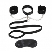 Чёрный ошейник с наручниками и поводком Collar Cuffs   Leash Set - Lux Fetish - купить с доставкой в Нальчике