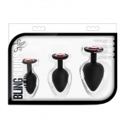 Набор черных анальных пробок с красным кристаллом-сердечком Bling Plugs Training Kit - Blush Novelties - купить с доставкой в Нальчике