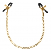 Чёрные с золотом зажимы на соски Gold Chain Nipple Clamps - Pipedream - купить с доставкой в Нальчике