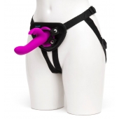 Лиловый страпон Rechargeable Vibrating Strap-On Harness Set - 17,6 см. - Happy Rabbit - купить с доставкой в Нальчике