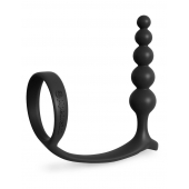 Черная анальная цепочка с эрекционным кольцом Ass-gasm Cockring Anal Beads - Pipedream - в Нальчике купить с доставкой