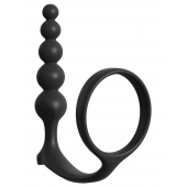 Черная анальная цепочка с эрекционным кольцом Ass-gasm Cockring Anal Beads - Pipedream - в Нальчике купить с доставкой