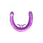 Фиолетовый двухсторонний фаллоимитатор с вибропулей - 35 см. - Toyfa Basic купить с доставкой в интернет-магазине Orgasmix в Нальчике Фиолетовый двухсторонний фаллоимитатор с вибропулей - 35 см. - Toyfa Basic