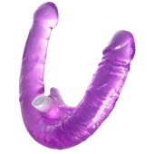 Фиолетовый двухсторонний фаллоимитатор с вибропулей - 35 см. - Toyfa Basic купить с доставкой в интернет-магазине Orgasmix в Нальчике Фиолетовый двухсторонний фаллоимитатор с вибропулей - 35 см. - Toyfa Basic