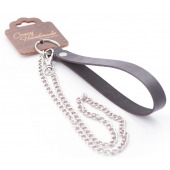 Серебристый металлический поводок с кожаной черной ручкой - 80 см. - Crazy Handmade - купить с доставкой в Нальчике