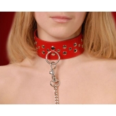 Красный кожаный ошейник с карабином и поводком - Sitabella - купить с доставкой в Нальчике