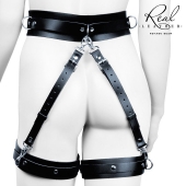 Черный кожаный пояс с гартерами - L-XL - Notabu - купить с доставкой в Нальчике