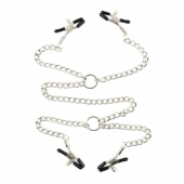 Серебристые зажимы для сосков и половых губ на тонкой цепочке - Notabu - купить с доставкой в Нальчике