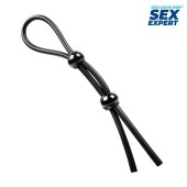 Черное силиконовое лассо с двумя шариками для утяжки - Sex Expert - в Нальчике купить с доставкой