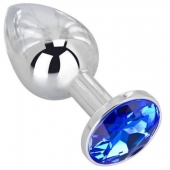 Анальное украшение BUTT PLUG  Small с синим кристаллом - 7 см. - Anal Jewelry Plug - купить с доставкой в Нальчике Анальное украшение BUTT PLUG  Small с синим кристаллом - 7 см. - Anal Jewelry Plug - купить с доставкой в Нальчике