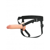 Телесный полый страпон на черных ремнях Hollow Silicone Strap-on - 17,8 см. - Pipedream - купить с доставкой в Нальчике