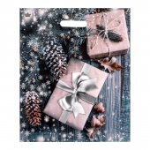 Новогодний пакет с принтом в виде подарков и вырубной ручкой (45х38 см) - Сима-Ленд - купить с доставкой в Нальчике