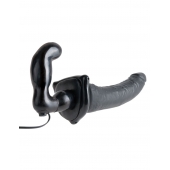 Черный страпон с вагинальной пробкой Deluxe Vibrating Penetrix Strap-On - 19 см. - Pipedream - купить с доставкой в Нальчике