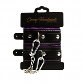 Черно-фиолетовые скругленные наручники с мягкой подкладкой - Crazy Handmade - купить с доставкой в Нальчике Черно-фиолетовые скругленные наручники с мягкой подкладкой - Crazy Handmade - купить с доставкой в Нальчике