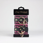 Черные кожаные наручники с розовой строчкой - Crazy Handmade - купить с доставкой в Нальчике Черные кожаные наручники с розовой строчкой - Crazy Handmade - купить с доставкой в Нальчике