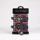 Черные кожаные оковы с розовой строчкой - Crazy Handmade - купить с доставкой в Нальчике Черные кожаные оковы с розовой строчкой - Crazy Handmade - купить с доставкой в Нальчике