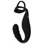 Черное эрекционное кольцо со стимуляцией промежности и анальной пробкой Cock Ring with RC Prostate Plug - Orion - в Нальчике купить с доставкой