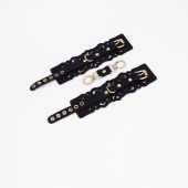 Черные кожаные наручники с узорами и золотистой фурнитурой - Crazy Handmade - купить с доставкой в Нальчике