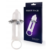 Эластичная насадка на пенис с подхватом мошонки и стимулирующими «ресничками» - Sextaz - в Нальчике купить с доставкой