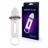 Закрытая насадка на пенис с подхватом мошонки и стимулирующими «ресничками» - Sextaz - в Нальчике купить с доставкой