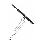 Черный узкий однослойный ошейник с серебристым поводком-цепочкой - Pecado - купить с доставкой в Нальчике