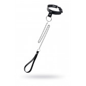 Черный узкий однослойный ошейник с серебристым поводком-цепочкой - Pecado - купить с доставкой в Нальчике