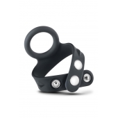 Черное эрекционное кольцо с подхватом мошонки на кнопках VS6 - Blush Novelties - в Нальчике купить с доставкой