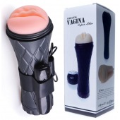 Телесный мастурбатор-вагина в черной колбе с вибрацией - Boys of Toys - в Нальчике купить с доставкой