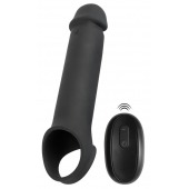 Черная вибронасадка для пениса с хомутом для мошонки и пультом ДУ Remote Controlled Penis Extension - Orion - в Нальчике купить с доставкой