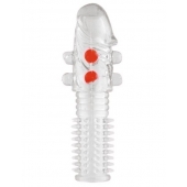 Гелевая прозрачная насадка с шариками и шипами - 14 см. - Toyfa Basic - в Нальчике купить с доставкой