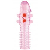 Гелевая розовая насадка с шариками и шипами - 14 см. - ToyFa - в Нальчике купить с доставкой