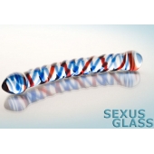 Двусторонний стеклянный фаллос с разноцветными спиралями - Sexus купить с доставкой в интернет-магазине Orgasmix в Нальчике Двусторонний стеклянный фаллос с разноцветными спиралями - Sexus