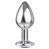 Малая серебристая анальная пробка Diamond Purple Sparkle Small с фиолетовым кристаллом - 7 см. - Lola Games - купить с доставкой в Нальчике