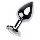 Серебристая анальная пробка с прозрачным кристаллом-сердцем - 8 см. - ToyFa - купить с доставкой в Нальчике