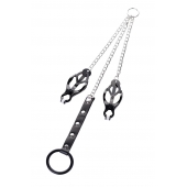 Черно-серебристые зажимы для сосков с кольцом для пениса TOYFA Metal - ToyFa - купить с доставкой в Нальчике