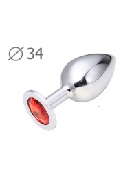 Коническая серебристая анальная втулка с красным кристаллом - 8,2 см. - Anal Jewelry Plug - купить с доставкой в Нальчике