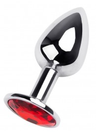 Маленькая коническая серебристая анальная пробка с красным кристаллом - 7 см. - ToyFa - купить с доставкой в Нальчике