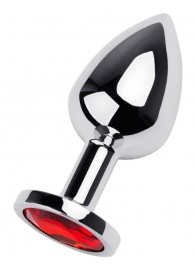 Серебристая коническая анальная пробка с красным кристаллом - 8 см. - ToyFa - купить с доставкой в Нальчике