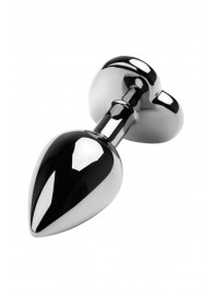 Серебристая коническая анальная пробка с красным кристаллом-сердечком - 7 см. - ToyFa - купить с доставкой в Нальчике