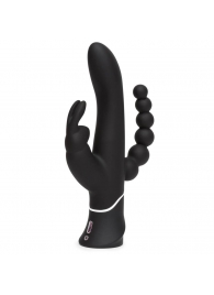 Черный перезаряжаемый вибратор Triple Curve Rechargeable Rabbit Vibrator - 25,4 см. - Happy Rabbit