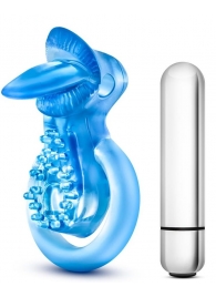 Голубое эрекционное виброкольцо 10 Function Vibrating Tongue Ring - Blush Novelties - в Нальчике купить с доставкой