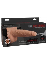 Телесный полый страпон с имитацией эякуляции 7.5  Hollow Squirting Strap-On with Balls Flesh - 21,6 см. - Pipedream - купить с доставкой в Нальчике