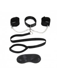 Чёрный ошейник с наручниками и поводком Collar Cuffs   Leash Set - Lux Fetish - купить с доставкой в Нальчике