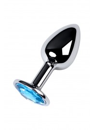 Серебристая конусовидная анальная пробка с голубым кристаллом - 7 см. - ToyFa - купить с доставкой в Нальчике