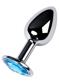 Серебристая конусовидная анальная пробка с голубым кристаллом - 7 см. - ToyFa - купить с доставкой в Нальчике