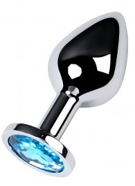 Серебристая конусовидная анальная пробка с голубым кристаллом - 8 см. - ToyFa - купить с доставкой в Нальчике