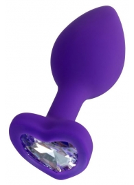 Фиолетовая анальная втулка Diamond Heart с прозрачным кристаллом - 8 см. - ToyFa - купить с доставкой в Нальчике Фиолетовая анальная втулка Diamond Heart с прозрачным кристаллом - 8 см. - ToyFa - купить с доставкой в Нальчике