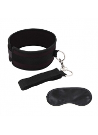 Черный ошейник с длинным поводком Collar and Leash Set - Lux Fetish - купить с доставкой в Нальчике