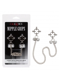 Металлические зажимы для сосков на цепочке Nipple Grips 4-Point Nipple Press with Bells - California Exotic Novelties - купить с доставкой в Нальчике